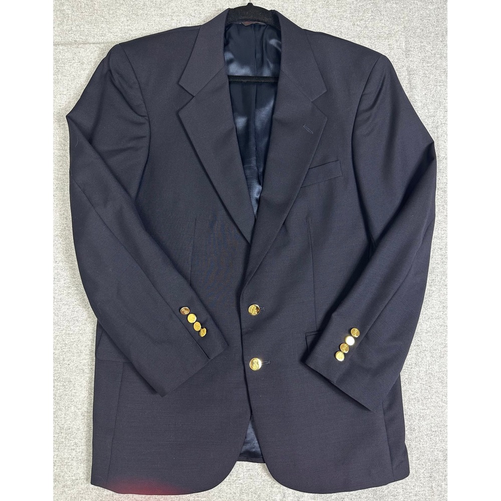 Savile Row Blazer Mens 38R Navy Blue Gold Crest Buttons Sport Coat